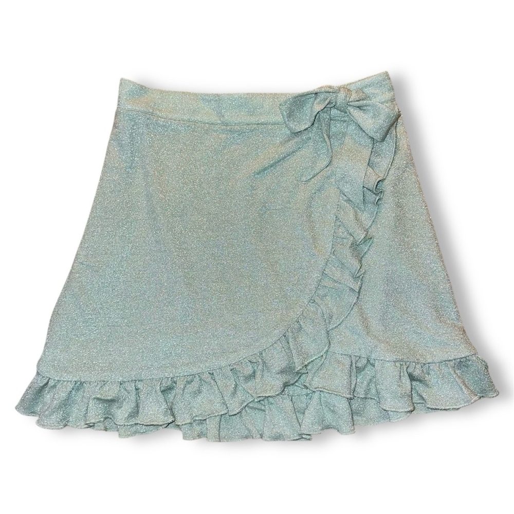 Alamour the Label Wrap Mini Skirt Ruffles Blue Sparkles